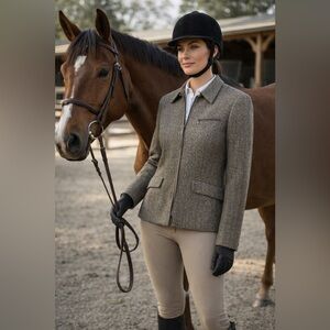 Lauren Ralph Lauren Petite 12P 100% Shetland Wool Herringbone Equestrian Jacket